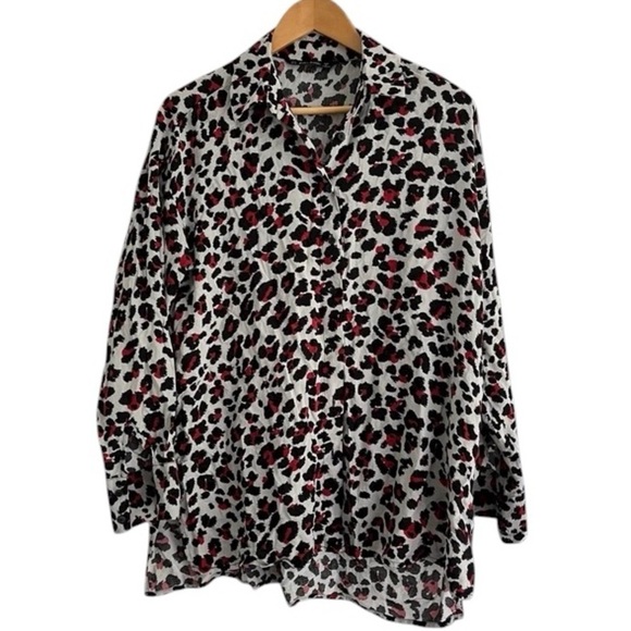 Zara Basic Leopard Print Blouse Extra Small Red Gray Black - Picture 3 of 13